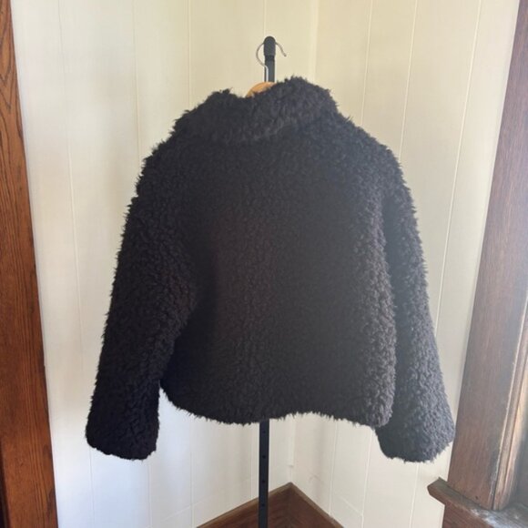 UGG Maeve Sherpa Teddy Jacket Women’s Medium Black Oversized Collar Full Zip NWT - Picture 3 of 10